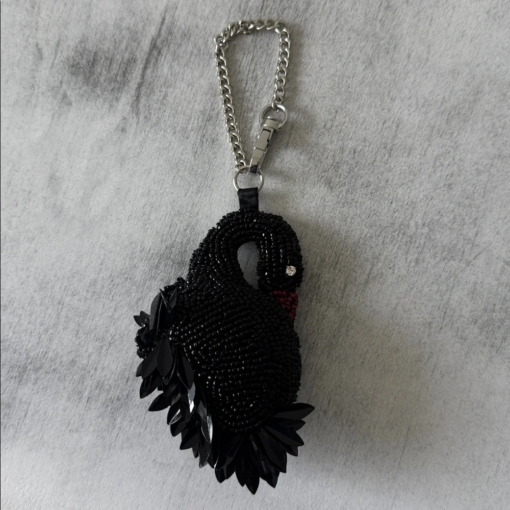 Black Beaded Swan Keychain Handbag Charm Accent Cute